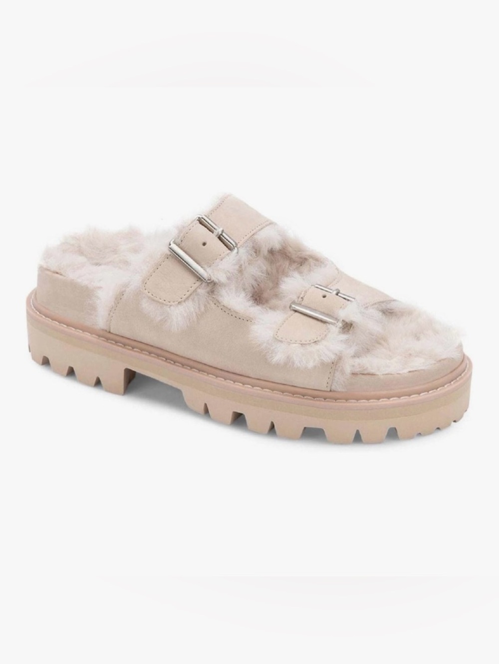 NWT ~ Dolce Vita Women’s “Neelo” Leather, Faux Fur Slip-On Sandals.